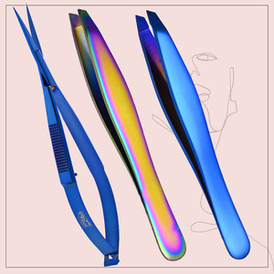 Ciseaux à ressort à sourcils personnalisés et pince à épiler à pointe oblique en acier inoxydable poli pour l'épilation des sourcils - Product Image 6