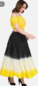 Wevez femmes décontracté 25 Yard ATS Tribal Dip Dye jupe haut ensemble noir/jaune coton toile hauts courts motif teint uni - Product Image 2