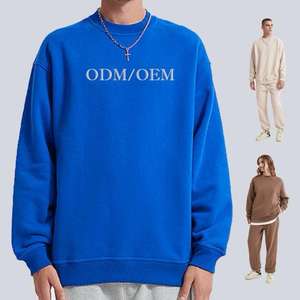 Unisex Oversize 400GSM 100% algodón cuello redondo sudadera personalizada en relieve francés Terry Street Wear Casual para hombres patrón sólido - Product Image 1