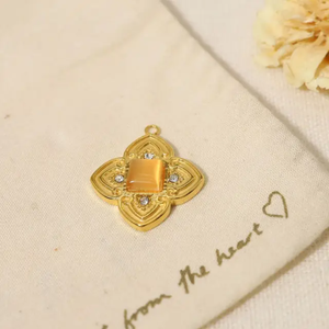 Pendentif vintage à fermoir, pierre de calcédoine jaune, laiton, 10 mm, prix de gros et MANGALMAY CORPORATION - Product Image 5