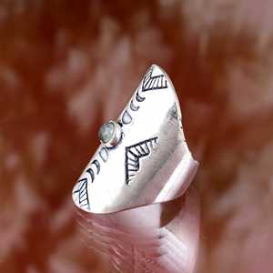 Nouveau gros rétro bague pour femme en argent Sterling plaqué avec pierre naturelle large ouverture vente rapide bijoux en laiton sculpté à chaud - Product Image 6