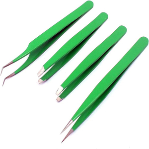 Juego de pinzas profesionales para depilación encarnada y modelado de cejas de primera calidad en pinzas para cejas de color verde - Product Image 1