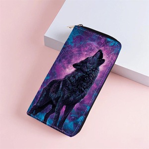 Portefeuille long <span class=keywords><strong>en</strong></span> cuir PU à motif animal loup pour femmes et hommes, mode européenne et <span class=keywords><strong>américaine</strong></span>, avec plusieurs emplacements pour cartes et fermeture éclair - Product Image 3