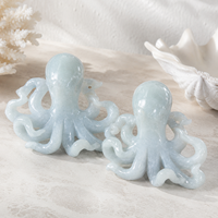 Statue d'octopus en pierre d'ange polie, sculptée à la main, en cristal naturel, sculpture de vie marine pour présentation sur étagère ou table