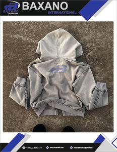 Winter Custom Distressed Cropped Zip Grey Hoodies Women Vintage Washed <b>Streetwear</b> <b>Y2K</b> 100% Cotton Oversized Windproof Sweatshirt - Product Image 4