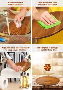 Assiettes de présentation classiques en bois écologiques, luxueuses, incassables, légères et faciles à nettoyer pour la cuisine - Product Image 6