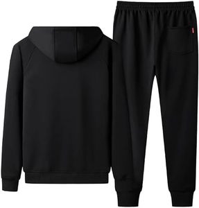 Ensemble de survêtements en molleton 2 pièces pour homme, sweat à capuche et pantalon avec impression bouffante en relief, motif uni teint pour les sports d'hiver - Product Image 3