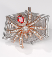Anillo de telaraña de oro rosa con gema roja, piedra CZ de lujo, joyería de declaración de Hip Hop para hombres
