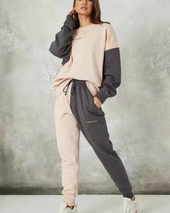 Chándal Jogger informal de algodón 100% para mujer, conjunto de 2 piezas con logotipo personalizado, sudadera de talla grande, pantalones de chándal, posición frontal del logotipo - Product Image 5