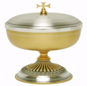 CIBORIO LITURGICO BAJO SUAVE SATÉN ACABADO BASE DECORADA EN LATÓN ORO PLATA SUMINISTROS DE IGLESIA - Product Image 1
