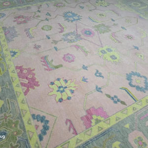 Alfombra Personalizable de Lana Desgastada de Estilo Oushak Abstracto de 5x8, Hecha a Mano, Antideslizante, de Pelo Corto, para Dormitorio, Sala de Estar, en Azul y Beige - Product Image 1