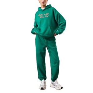 Conjunto de sudadera con capucha y Jogger con estampado verde para mujer, chándal de 2 piezas, ropa de calle informal, sudadera y pantalones de chándal - Product Image 1
