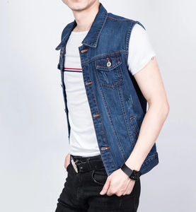 เสื้อกั๊กยีนส์บางสำหรับผู้ชายย้อนยุคดีไซน์ใหม่พรีเมี่ยมระบายอากาศได้ดีเสื้อกั๊กยีนส์แขนกุด - Product Image 6