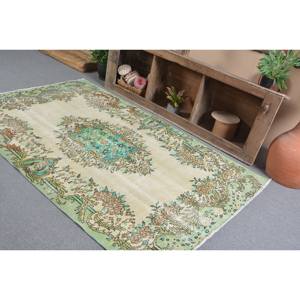 Tapis Vintage en Laine Turque 4ft 8in X 7ft 5in Vert Beige Patchwork Plat Armure Aubusson Décorations de Salon Latex - Product Image 4