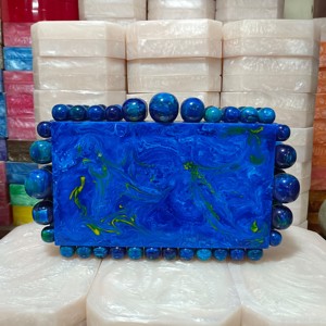 Bolsos de Mano Personalizados Hechos a Mano para Mujer, Bolsos de Resina con Perlas y Botones de Estrás, Cierre Abierto, Forro de Algodón - Product Image 3