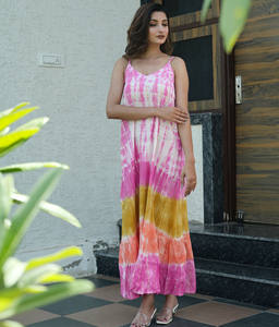 เดรสยาวแขนกุดสำหรับผู้หญิงเดรสแม็กซี่ย้อมสีมัดย้อมมาใหม่ฤดูร้อน - Product Image 5