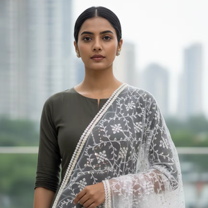 Komurr <b>Net</b> Embroidered <b>Dupatta</b> Designer Ethnic Style Indian & Pakistani Clothing - Product Image 1