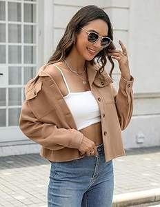 Chaquetas recortadas de pana a la moda para mujer, camisetas de manga larga con cierre de cremallera, camisetas transpirables de invierno, camisas sólidas de moda de otoño - Product Image 5