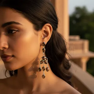 Boucles d'oreilles chandelier chic en argent 925 avec pierres précieuses olive pour femmes - Product Image 2