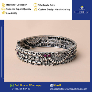 Custom Design Possible for Top Quality Oxidised Silver <b>Ruby</b> and Emerald Stone Studded Girls Polki Bangles for Wedding Party Wear - Product Image 2