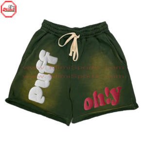 Pantalones cortos informales naranjas pesados personalizados Sun Faded Vintage Acid Wash 5 pulgadas Inseam Puff Logo impreso Summer Streetwear - Product Image 5