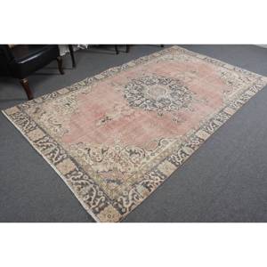 Alfombra de tejido plano de lana rosa y beige Vintage de 5,7x9,8 pies, diseño de retales turcos para decoración para sala de estar, 4m de ancho con respaldo de látex - Product Image 2