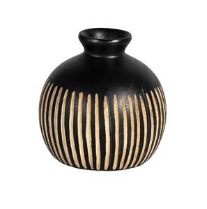 1pc Petit Vase en Bois Naturel Sculpté à la Main à Rayures Vases en Bois Décoration de Table pour Bureau Maison Salon 3.9X3.9 inch - Product Image 1