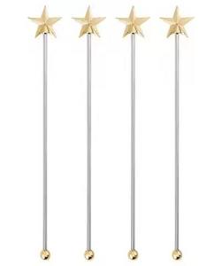 Fancy Golden Plated Flower Handle <b>Cocktail</b> Stirrer <b>Mixing</b> Spoons <b>Set</b> 4 Pieces Hotel Party Barware Tools Made of Durable Metal - Product Image 2