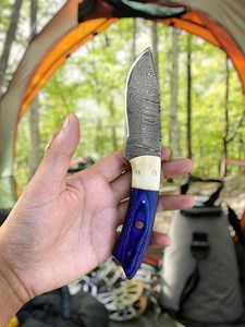 Couteau de chasse artisanal en acier Damas, lame fixe, manche en bois coloré et os, étui en cuir, vente en gros OEM, personnalisable, pour l'extérieur - Product Image 3