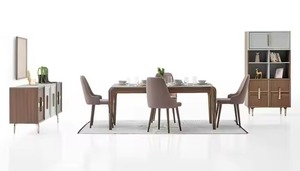 Ensemble de salle à manger moderne et élégant en tissu métallique table à panneaux MDF légers et canapés confortables pour la maison villa cuisine hôtels - Product Image 5