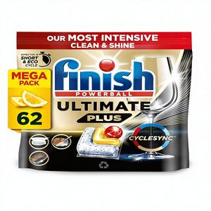 Tablettes lave-vaisselle Finish, Ultimate Plus, 62 tablettes détergentes, Lemon Sparkle, Efficace contre la graisse tenace, Pour nos nettoyages les plus intensifs - Product Image 1