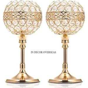 Ensemble de vente chaude de 2 supports en métal plaqué or de haute qualité et de bougeoirs de créateur uniques en perles de cristaux clairs d'Inde - Product Image 3