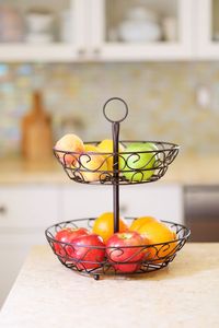 Cesta de Frutas Decorativa de Resina Tallada, Estilo Art Deco, Redonda, Dorada, para Diwali - Product Image 3