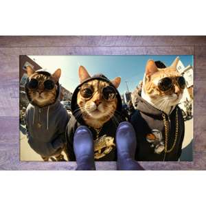 Hip Hop Cat <b>Rug</b>: Funny Pop Culture Accent <b>Rug</b>, Printed <b>Rug</b>,<b>Chenille</b> <b>Rug</b> - Product Image 2