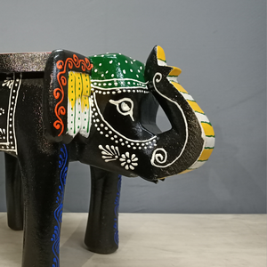 Tabouret éléphant en métal fait à la main indien peint à la main décor de salon article de décoration unique - Product Image 3