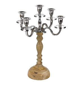 Aluminium Vintage & Classic Style <b>Candelabra</b> with Wooden Stand In Silver and Multiple Finishing for Wedding Decoration - Product Image 5