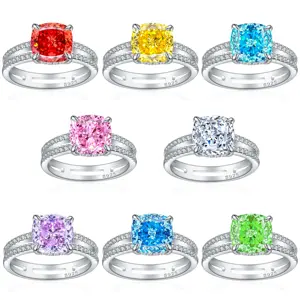 Grosir sederhana 925 perak murni 3A kubik zirkonia mewah pertunangan cincin batu permata cincin janji pernikahan untuk wanita
