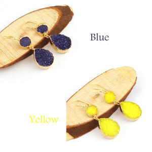 Pendientes colgantes de azúcar azul natural para mujer, de oro de 24 quilates, electrochapado, para boda, compromiso, joyería - Product Image 5