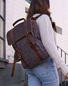 Genuine Leather Canvas <b>Backpack</b> Waterproof 36-<b>55L</b> Capacity Travel Laptop Fashion Style Wholesale Bulk Manufacturer LCB-0005 - Product Image 2