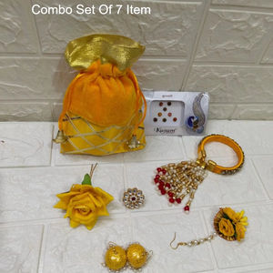 คอมโบของ7รายการของชำร่วยงานแต่งงานของขวัญ Mehndi haldi ของขวัญของขวัญกระเป๋า potli Bindi Bindi ต่างหูผม pinmanting tikaa แจกฟรี - Product Image 2