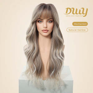 Peluca Sintética Ondulada Ombre Rubia de Alta Calidad Eden-DWY de 24 Pulgadas con Flequillo, Resistente al Calor y con Encaje Transparente, Peluca Corta - Product Image 2
