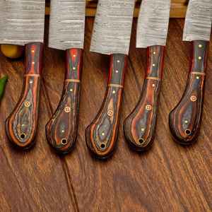 Juego de Cuchillos de Chef de Acero de Damasco de Alta Calidad, 5 Piezas, Hechos a Mano, con Mango de Madera, Venta Caliente, para Uso en Cocina, Directo de Fábrica, con Funda - Product Image 3