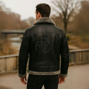 Trend Driven <b>Men's</b> <b>Shearling</b> Leather Winter <b>Jacket</b> Front Logo Soft Inner Texture Comfortable Fit Eco-Friendly Lightweight Design - Product Image 3