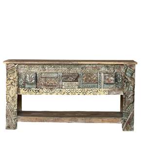 Handmade Carved Wooden <b>Console</b> Solid Wood <b>Rustic</b> Design Living Room Furniture - Product Image 3