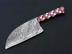 Couteau de cuisine en acier damas fait à la main avec couvercle en cuir pour le boucher et la coupe de légumes - Product Image 4