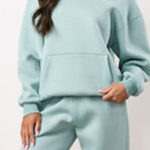 Calidad Premium al por mayor cielo azul hombro caído mujeres 365 ajuste relajado Sudadera con capucha antiarrugas y transpirable sudaderas con capucha en blanco para mujeres - Product Image 5