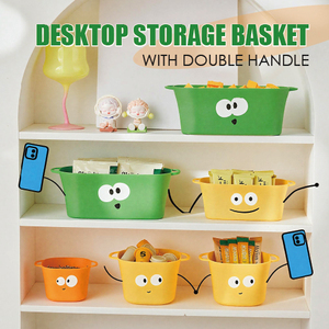 Panier de rangement de bureau mignon en forme de dessin animé avec double poignée, organisateur empilable en PP pour bureau, salle de bain, cuisine, chambre d'enfant - Product Image 2