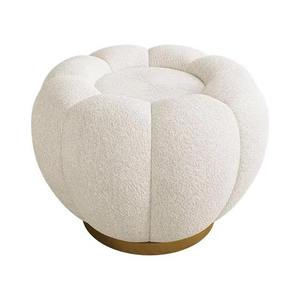 Taburete Otomano con Estructura Metálica Chapada en Oro, para Hogar, Hotel, Villas, Mueble Decorativo, con Asiento Tapizado en Terciopelo Blanco - Product Image 4