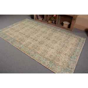 Tapis Turc Vintage Beige et Bleu 5.4X9 ft Laine Tissage Plat avec Motif Patchwork pour Décorations de Salon - Product Image 3