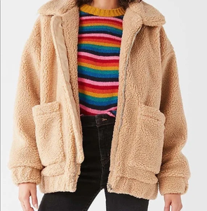 Veste en polaire sherpa chaude d'hiver pour femmes, polaire solide, doublure en polyester respirante, fermeture éclair, col rabattu, OEM - Product Image 5